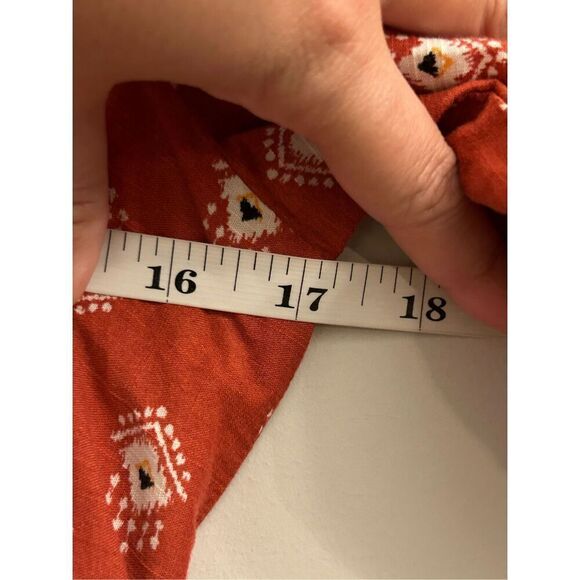 Anthropologie Boho Rust Red Smocked Waist Midi Dress sz S Petite – Geometric Blo - Picture 6 of 15